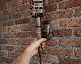 Hand Forged Wall Lamp: Rustic Iron Sconce in Antique Bronze Finish