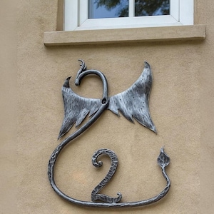 Forged House Number Dragon Metal Address Sign Outdoor Wall Plaque Unique Gift for Home Garden Decor Fantasy Style Unique House Number