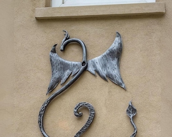 Forged House Number Dragon Metal Address Sign Outdoor Wall Plaque Unique Gift for Home Garden Decor Fantasy Style Unique House Number