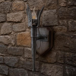 Forged Torch Wall Light Medieval Style Iron Wall Sconce Rustic Home Decor Game Room Accent Castle Gift Fantasy Lovers Iron Wall Light Torch