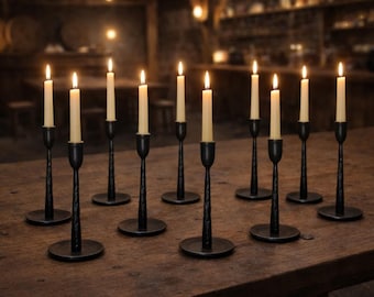 Hand Forged Iron Candle Holder: Black Metal Rustic Home Gift