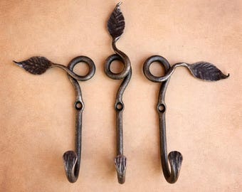 Schmiedeeisen Blatt Wandhaken, Rustikale Braun Metall Kleiderhaken Geschenk
