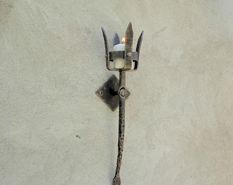 Forged Wrought Iron Torch Sconce: Viking Medieval Candle Wall Holder