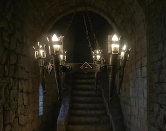 Hand Forged Lamp Castle Medieval Style Lighting Wrought Iron Chandelier for Lights Unique Fantasy Home Gift Gothic Chandelier Metal Decor