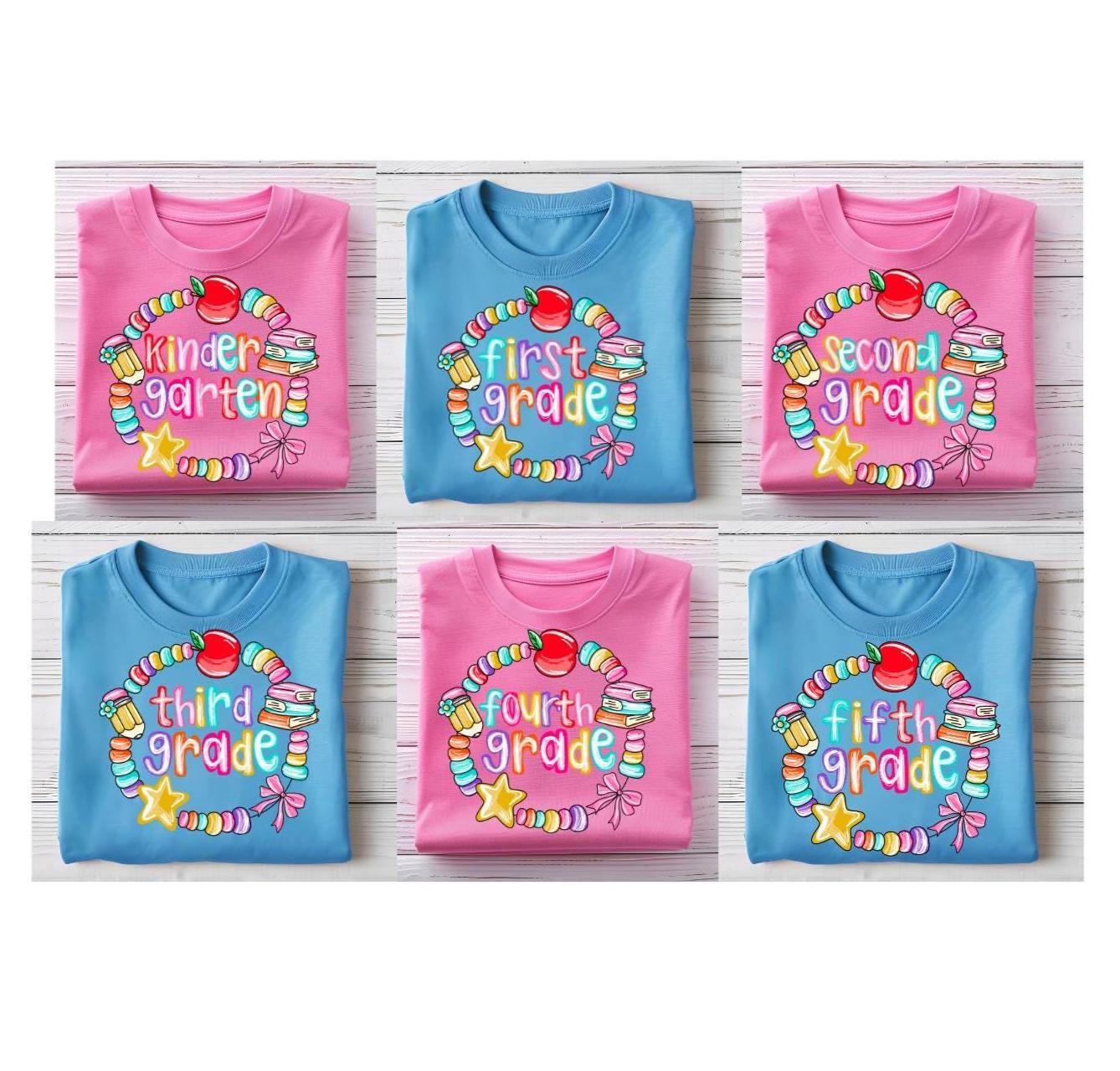 Preppy Back to School PNG Bundle, Hello Kindergarten Pre-K 1st 2d 3d 4th 5th Grades Png, Coquette First day Hand Drawn Teacher Girl