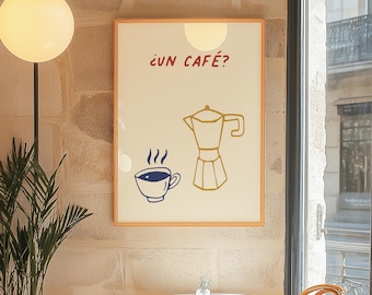Customizable Un Cafe? Art Print Poster Only, Coffee Kitchen Art, Spanish Coffee Dining Room Wall Decor, Coffee Lover Print, Minimal Cafe Art