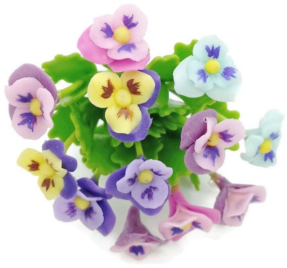 Miniature Pansy Polymer Clay Flowers Supplies for Dollhouse Etsy