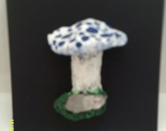 Crystal Mushroom Magnets Hand Recycled Paper Mache Magnets with Quartz Crystal Mushroom Art  Magnets Blue
