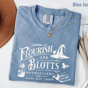 Comfort Colors Wizard Book Shop Shirt, HP Fall Sweatshirt, HP Fan Gift, Flourish and Blotts Tee, Bookworm Shirt, Universal Magical PSD401.DT
