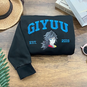 Giyu Tomioka KNY Embroidered Sweatshirt, Water Breathing Hashira Design,Ideal Gift for Demon Slayer Fans, Friends, Anime Enthusiasts ESH1003