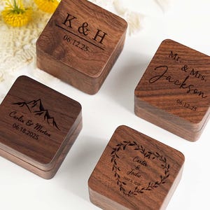 Personalized Engraving Wooden Ring Box, Proposal Engagement Ring Box with Name, Wedding Ring Bearer, Anniversary Gift, Engrave Ring Box