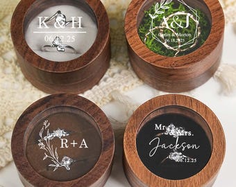Gepersonaliseerde houten ringdoos, ronde verlovingsringdoos, dubbele doos voor ringdrager, aangepaste ringdoos, trouwringdoos, valentijnscadeau Gor Her