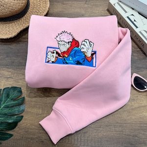 Yuji Itadori Sweatshirt, Jujutsu Kaisen Embroidered Crewneck, Anime Streetwear Pullover, Japanese Embroidery Hoodie EJUJU112