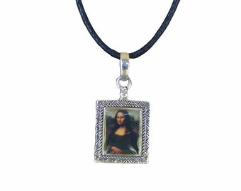 Mona Lisa Necklace - Enamel Picture Frame Pendant  - Mona Lisa Sterling Silver - Mona Lisa Jewelry - Mona Lisa Picture - Mona Lisa Enamel