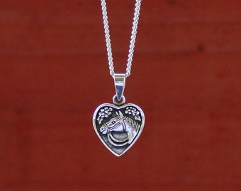 Horse Head in Heart Pendant Sterling Silver, Horse Love Jewelry, Equestrian Pendant,Horse Necklace, Heart Jewelry