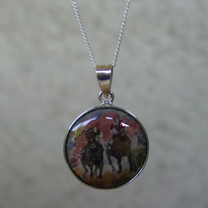 Seabiscuit Horse Racing Enamel Ceramic Pendant Sterling Silver, Horse Race Jewelry, Kuntucky Derby Pendant