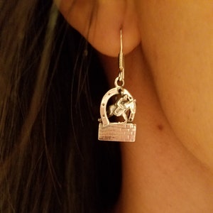 Hunter Jumper Over Brick Fence Charm Earrings Sterling Silver, Horse Jewelry, Equestrian Earrings, Horse Jumping Earrings