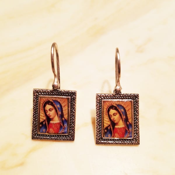 Madonna del Velo by Raphael - Madonna of Loreto - Christian Art - Madonna Earrings - Madonna Loreto Jewelry - Christian Jewelry - Enamel