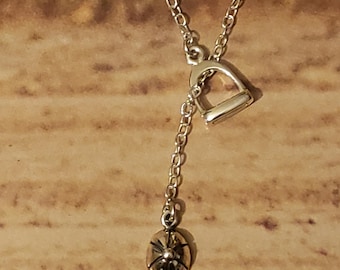 Sterling Silver Stirrup & Helmet Lariat Necklace - Equestrian Jewelry