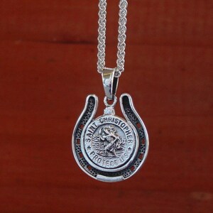 St. Christopher Horseshoe Pendant: Sterling Silver Equestrian Jewelry