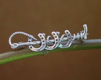 Sterling Silver Three Horseshoe Stock Pin Brooch - Equestrian Jewelry