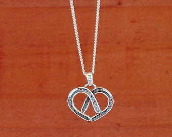 Sterling Silver Double Horseshoe Heart Pendant Necklace - Equestrian Jewelry