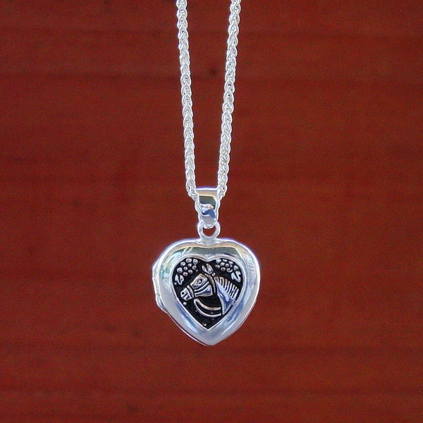 Horse Head in a Heart Lockets Pendant Sterling Silver, Horse Jewelry, Equestrian Necklace, Horse Jewelry