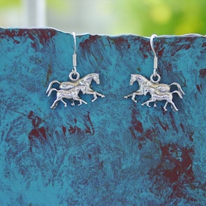 Sterling Silver Mare and Foal Horse Earrings: Equestrian Jewelry
