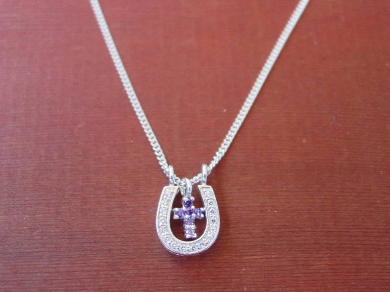 CZ Horseshoe Cross Necklace Sterling Silver Equestrian Gift Etsy
