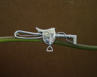 Sterling Silver Saddle Crop Brooch - Equestrian Horse Riding Pin