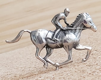 Sterling Silver Racehorse Brooch: Equestrian Jockey Pin