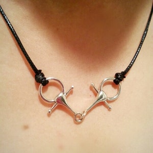 Snaffle Bit Necklace Sterling Silver with Adjustable Black Cord,Equestrian Necklace,Snaffle Bit Jewelry