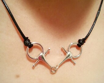 Snaffle Bit Necklace Sterling Silver with Adjustable Black Cord,Equestrian Necklace,Snaffle Bit Jewelry