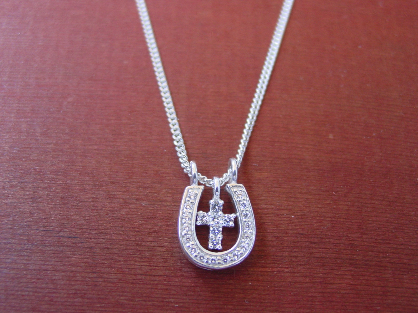 CZ Horseshoe Cross Necklace Sterling Silver Equestrian Gift Etsy