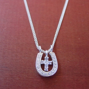 CZ Horseshoe Cross Necklace: Sterling Silver Equestrian Jewelry