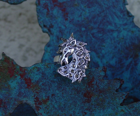 Marcasite Horse Ring: Sterling Silver Equestrian Jewelry