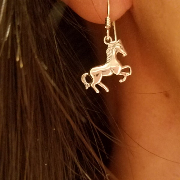 Small Galloping Horse Earrings Sterling Silver - Equestrian Jewelry - Horse Jewelry- Horse Lover Gift