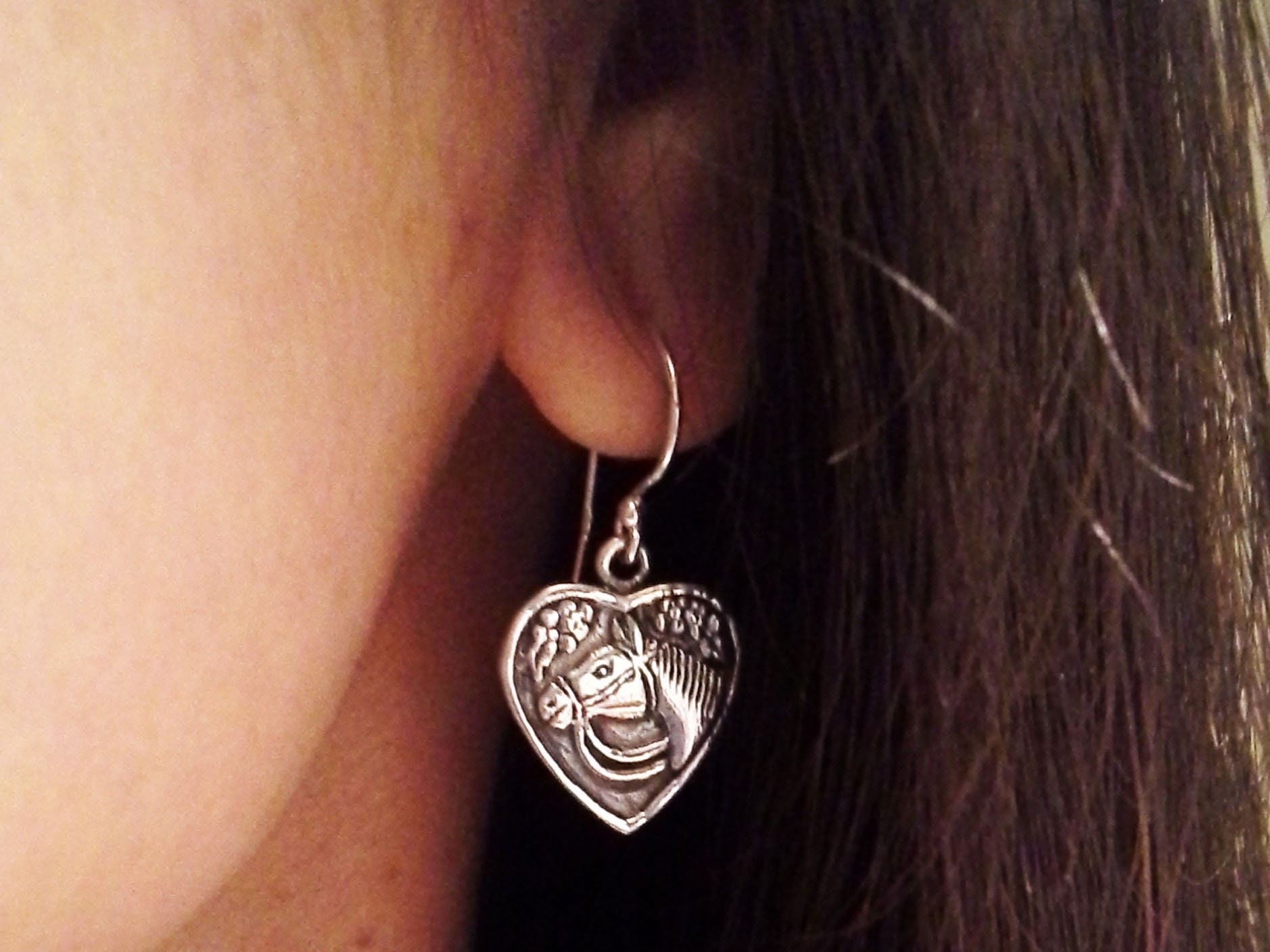 Orecchini a forma di cuore a forma di cavallo, in argento Sterling, da