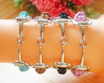 Pulsera de bocado de caballo ecuestre: joyería de cuero trenzado