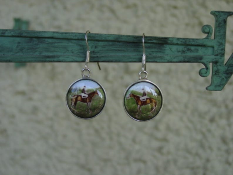 Equestrian Earrings Horse Sterling Silver Horse Earrings Equestrian Jewelry Man O/' War Race Horse Enamel Earrings Horse Gifts