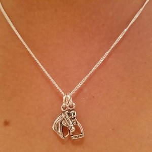 Sterling Silber Pferd & Steigbügel Anhänger Halskette - Reitsport Schmuck