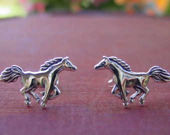 Sterling Silver Mustang Horse Stud Earrings: Equestrian Jewelry