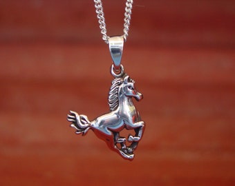 Galloping Horse Pendant, Horse Sterling Silver, Equestrian Jewelry,  Horse Necklace,  Horse Pendant, Horse Back Riding Gifts