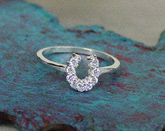 CZ Horseshoe Ring: Handcrafted Sterling Silver Equestrian Jewelry