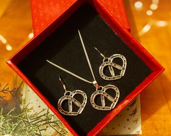 Sterling Silver Horseshoe Heart Jewelry Set - Equestrian Gift