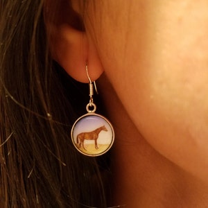 Equestrian Earrings - Horse Jewelry -  Horse in Field Enamel Earrings - Horse Sterling Silver - Equestrian Jewelry - Horse Lover Gifts