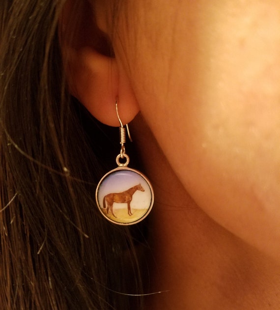 Equestrian Earrings - Horse Jewelry -  Horse in Fi