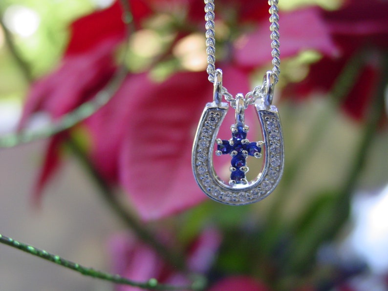CZ Horseshoe Cross Necklace Sterling Silver Equestrian Gift Etsy
