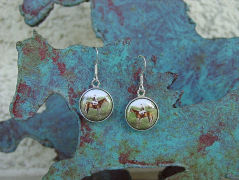Equestrian Earrings Horse Sterling Silver Horse Earrings Equestrian Jewelry Man O/' War Race Horse Enamel Earrings Horse Gifts