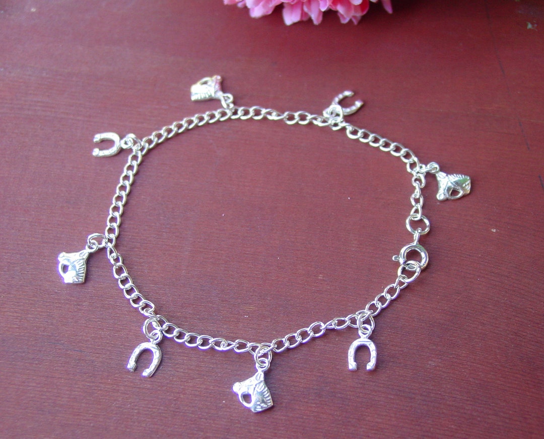 Holly Road Custom Horse Bracelet – Silver, Rhinestone – Choose Initial Or Family Charms – Equestrian Jewelry